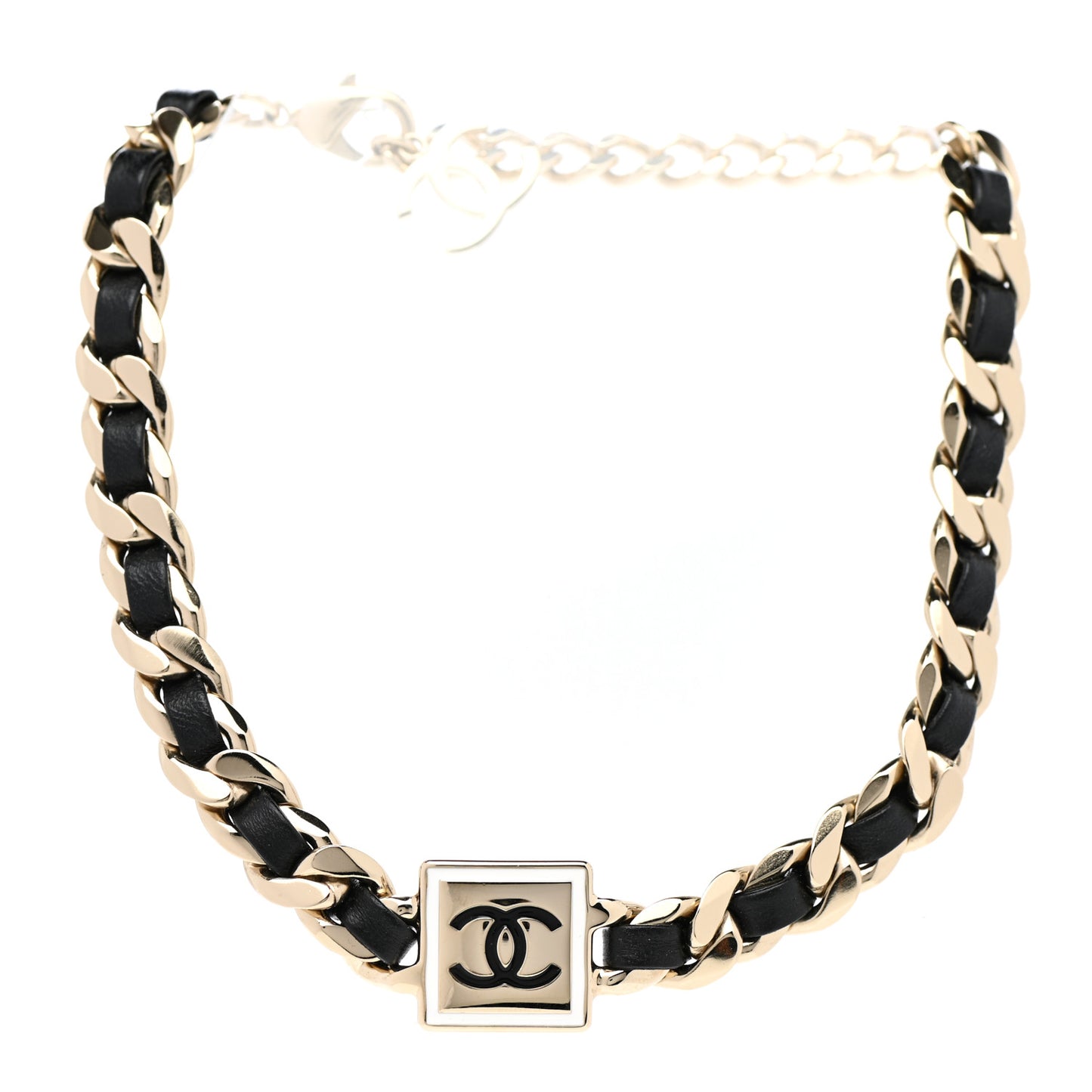 Metal Lambskin CC Square Choker Gold Black White