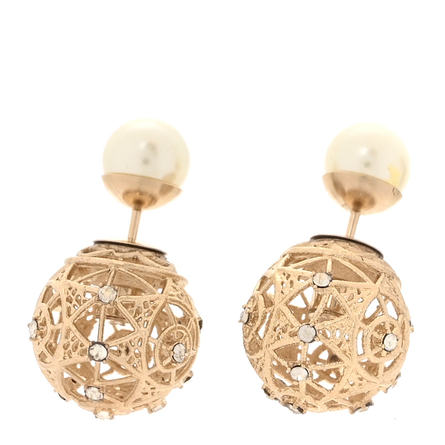 Crystal Cannage Mise En Dior Tribal Earrings Gold
