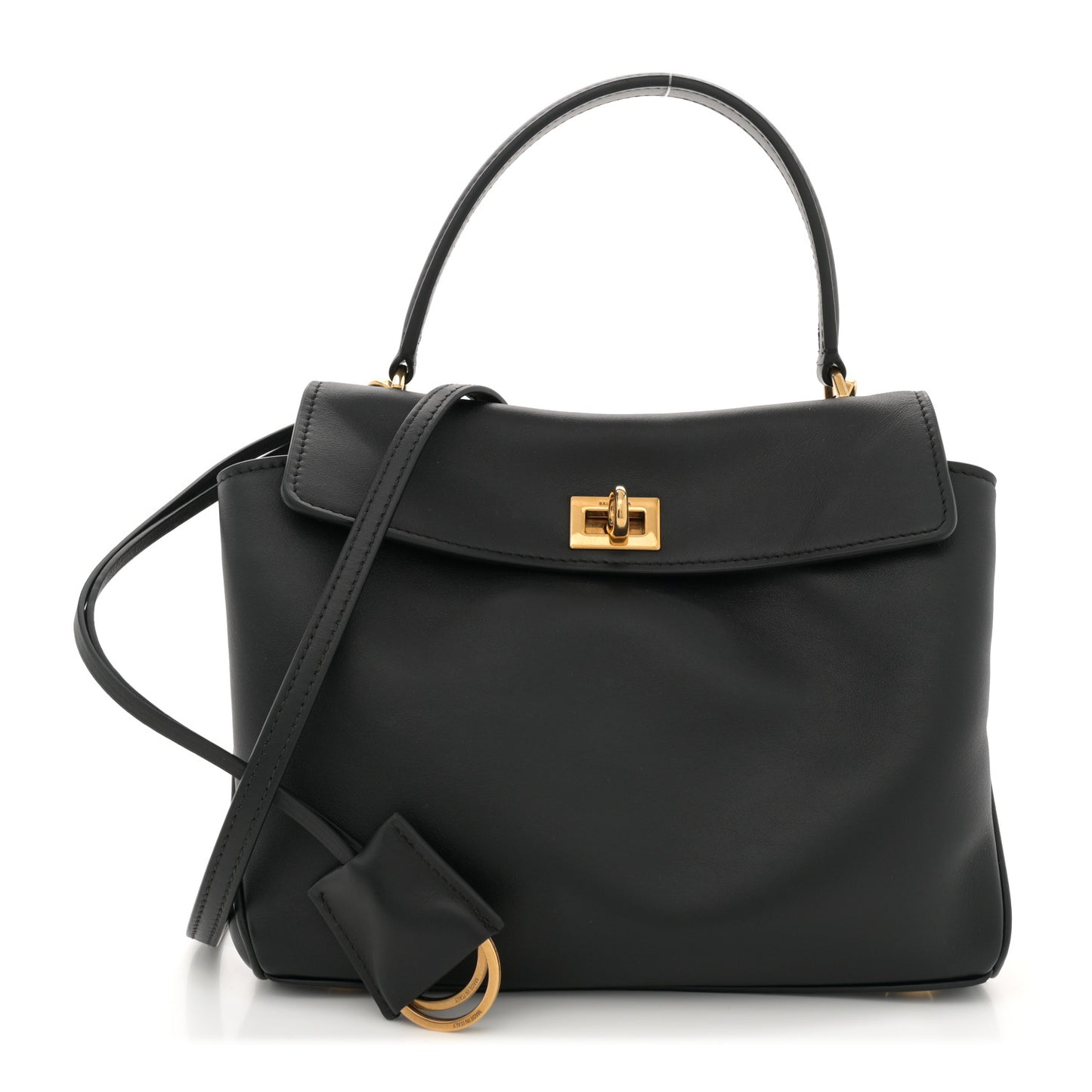 Natural Smooth Calfskin Mini Rodeo Top Handle Handbag Black