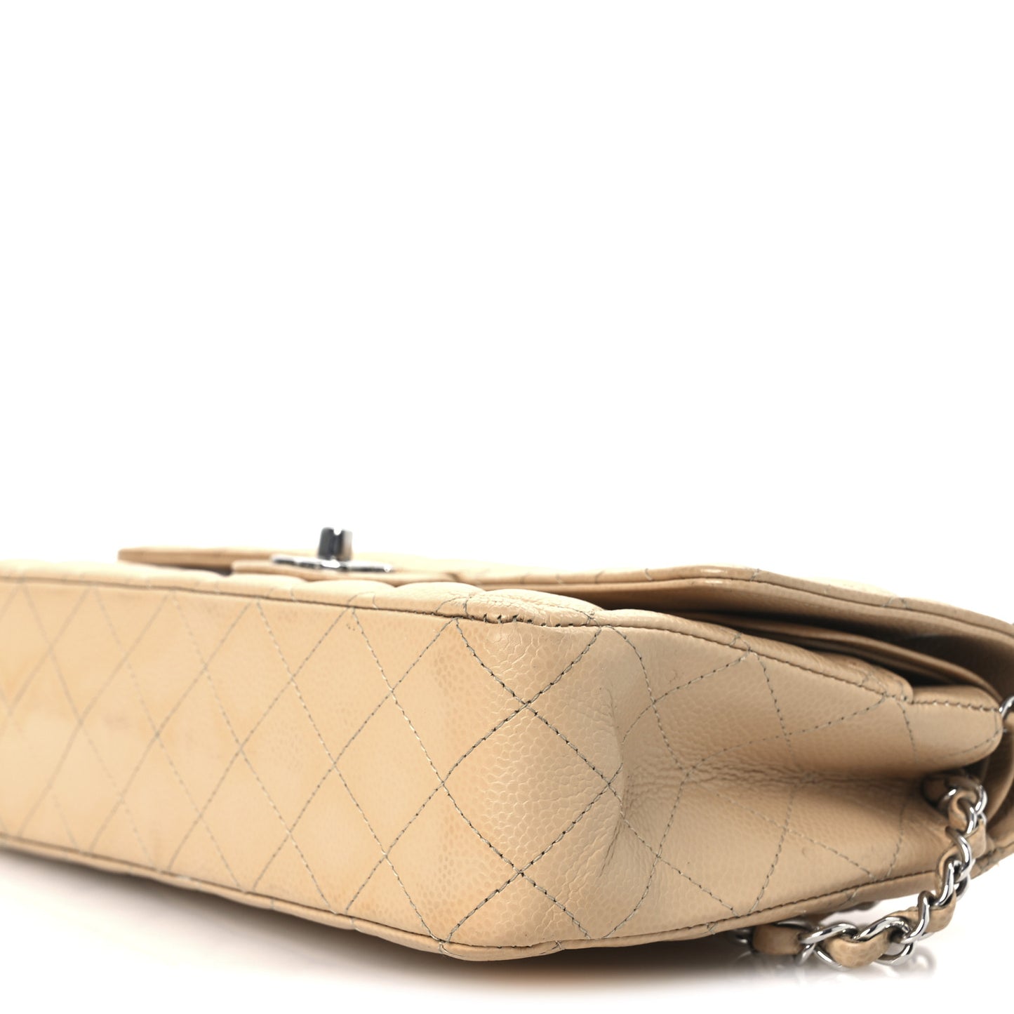 Caviar Quilted Medium Double Flap Beige