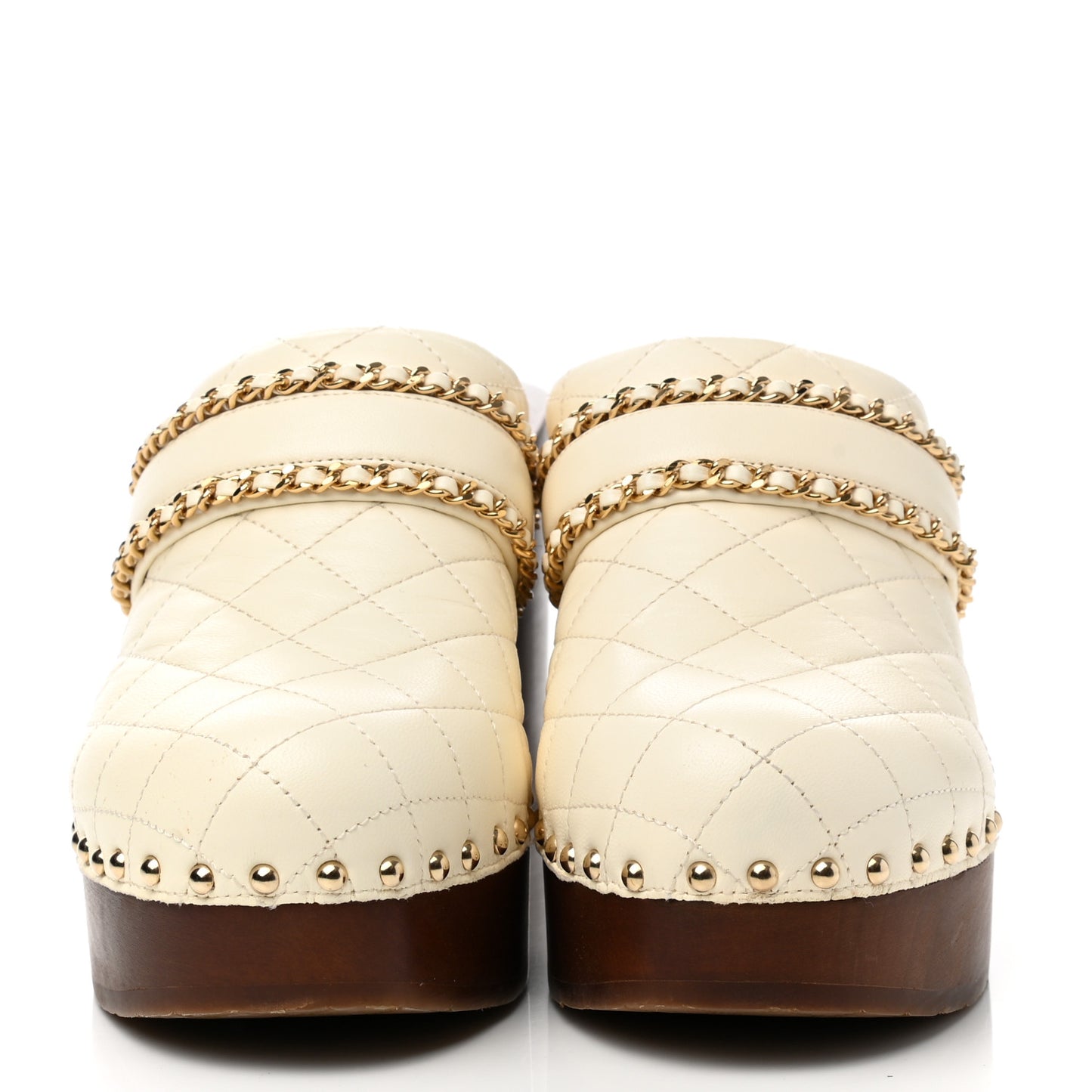 Lambskin Quilted Chain Clog Mules 39 Ivory