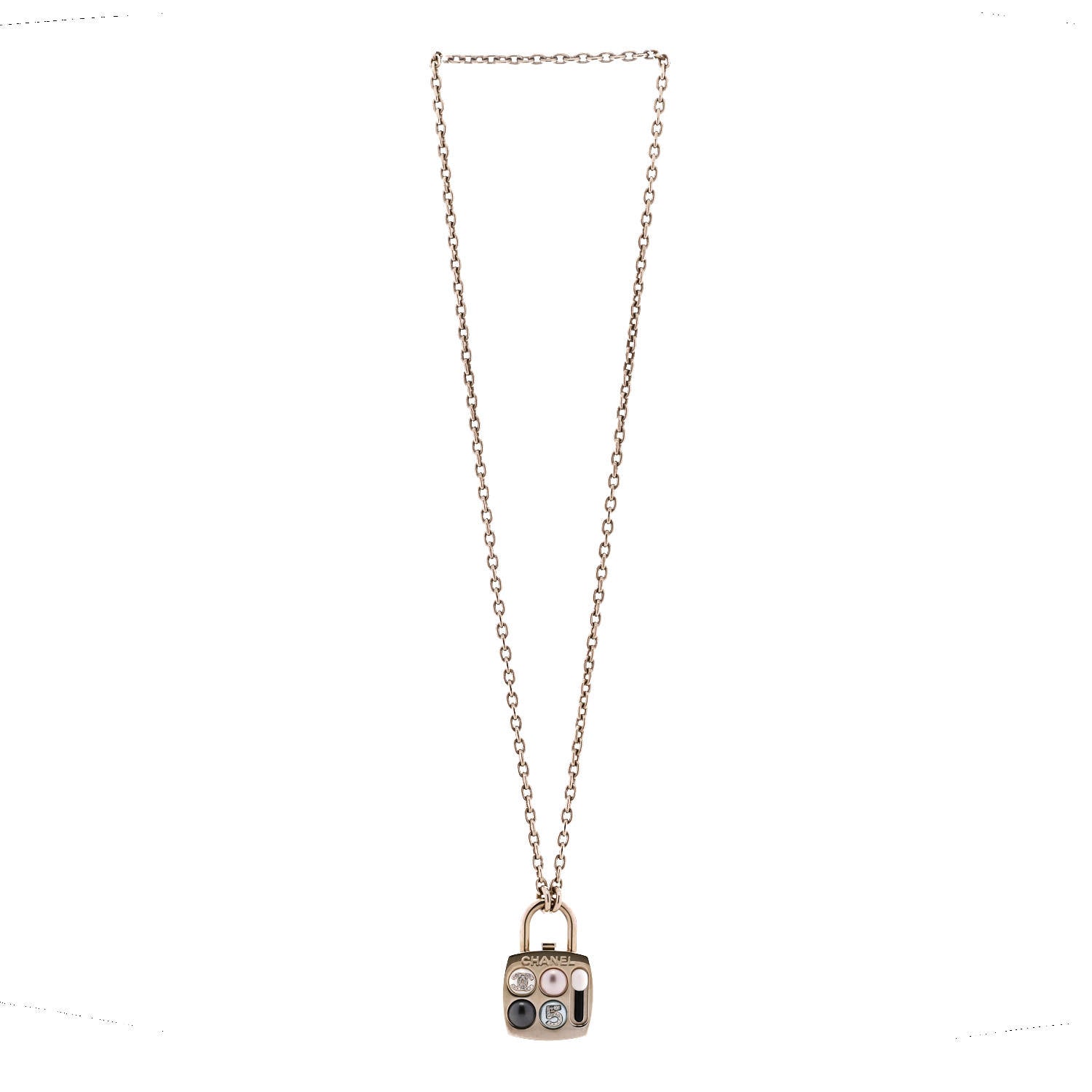 Chanel Pearl Resin Crystal CC No 5 Eyeshadow Pendant Necklace Multicolor 3 of 7