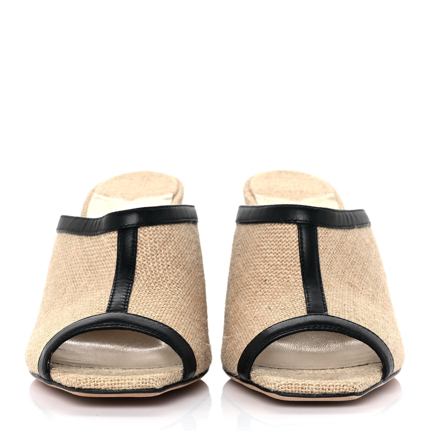 Canvas Calfskin Mules 39.5 Beige Black
