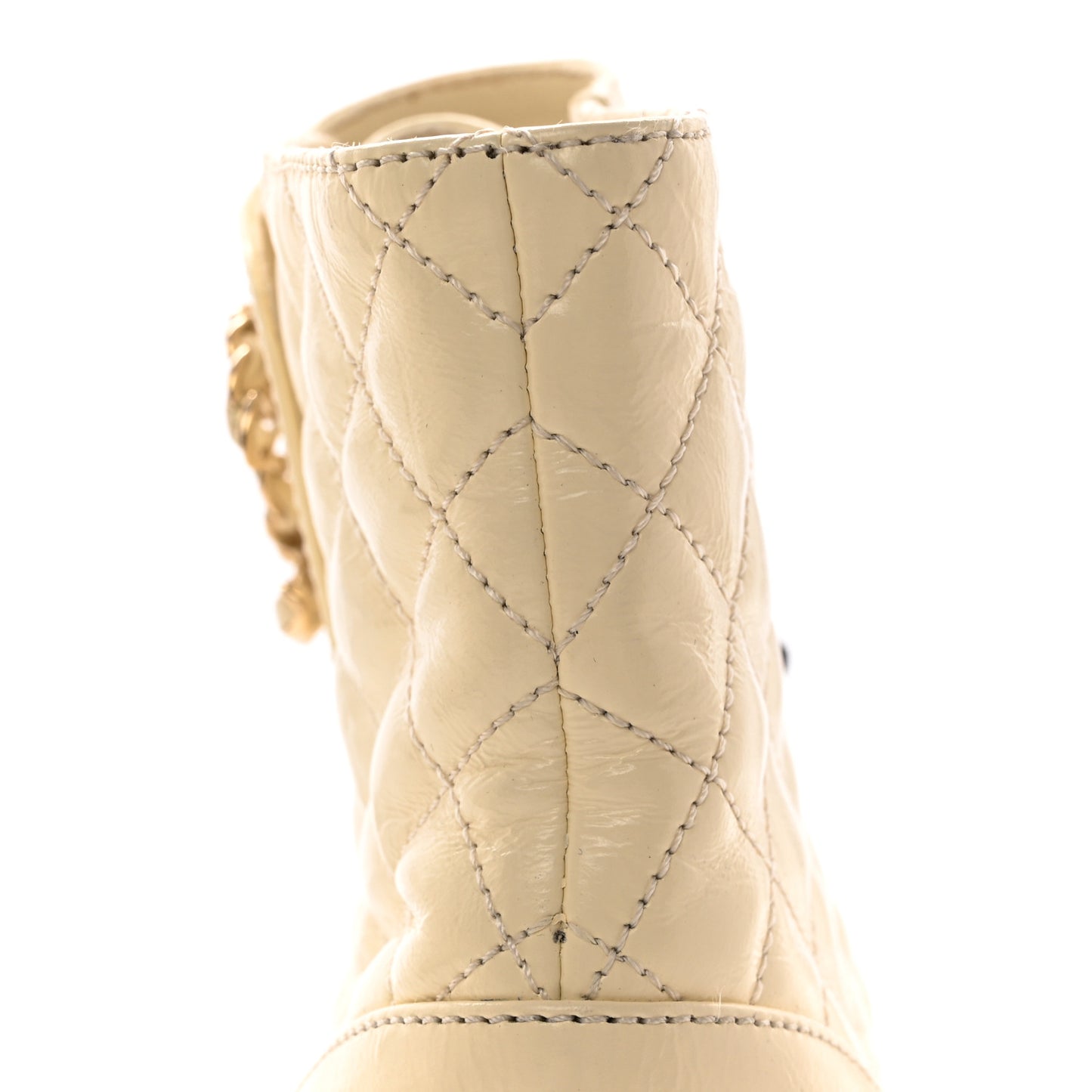 Shiny Calfskin Quilted Lace Up Combat Boots 37 Ivory Black