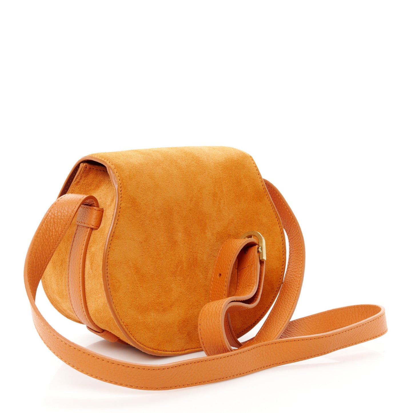 Suede Calfskin Mini Marcie Round Crossbody Bag Henna Orange