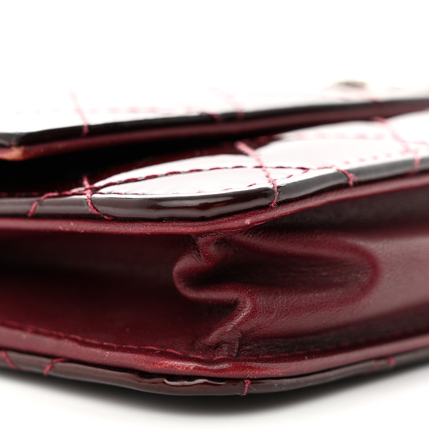 Chanel Patent Quilted Brilliant Wallet On Chain WOC Dark Burgundy 9 of 12