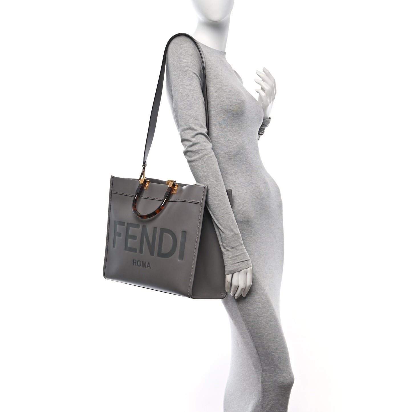 Vitello King Plexiglass Logo Embossed Medium Fendi Sunshine Shopper Tote Moon