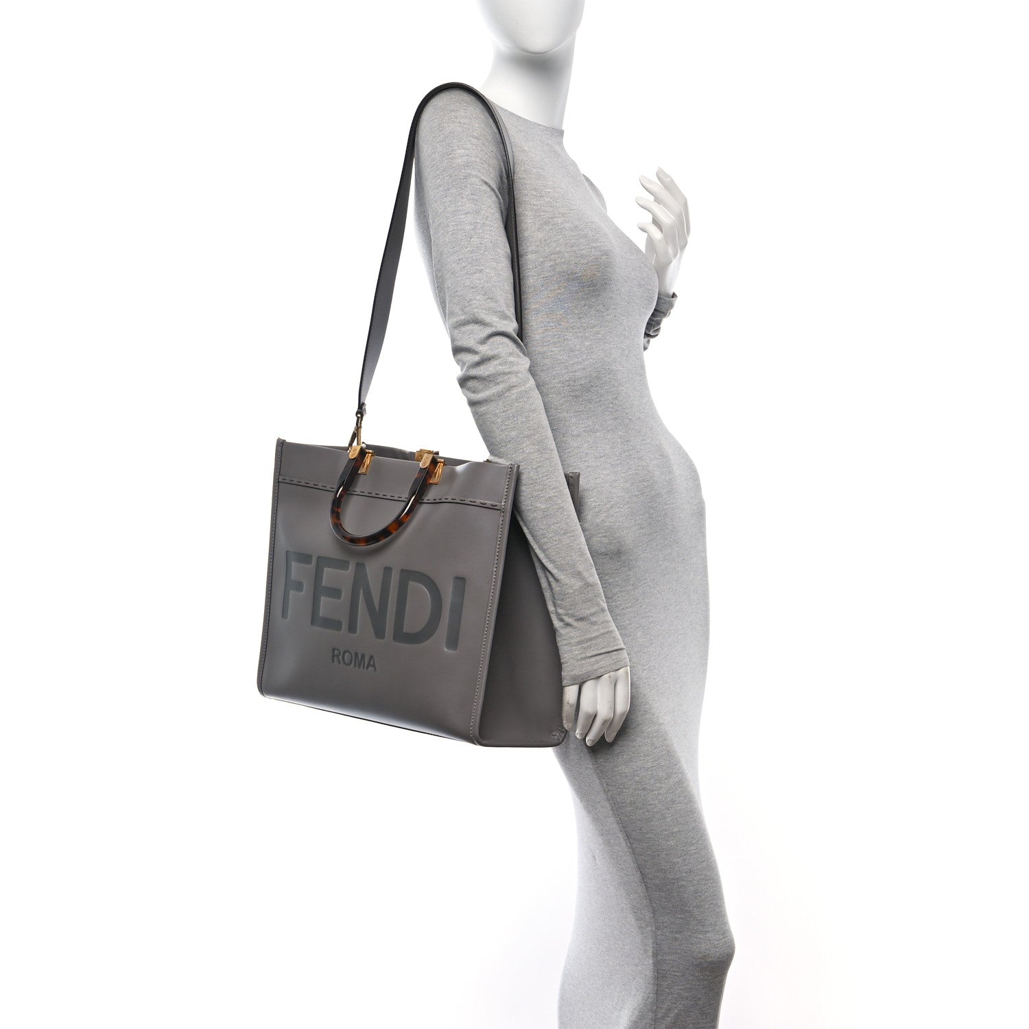 Fendi Vitello King Plexiglass Logo Embossed Medium Fendi Sunshine Shopper Tote Moon 2 of 9