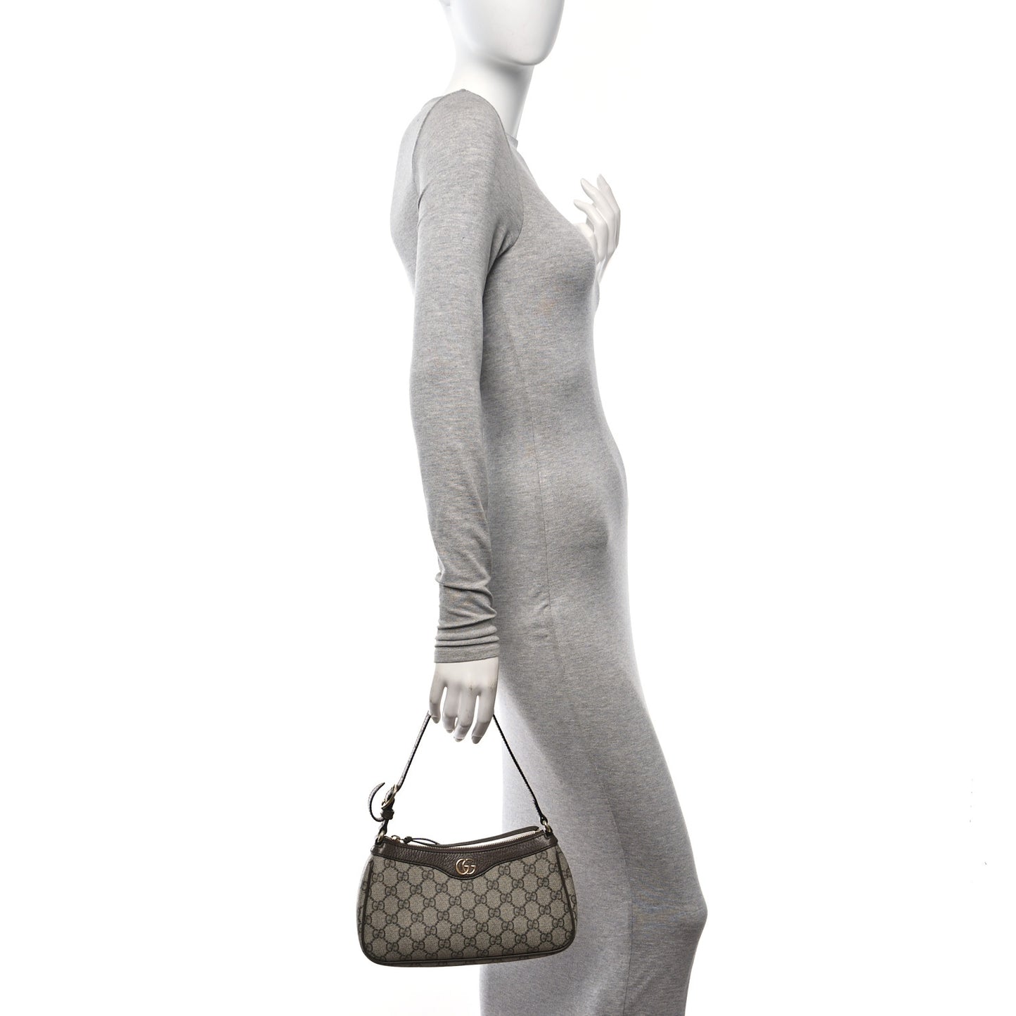 GG Supreme Monogram Textured Dollar Calfskin Small Ophidia Hobo Beige Ebony New Acero