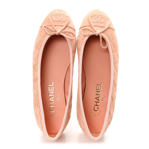 Suede Calfskin Quilted Cap Toe CC Ballerina Flats 36 Pink