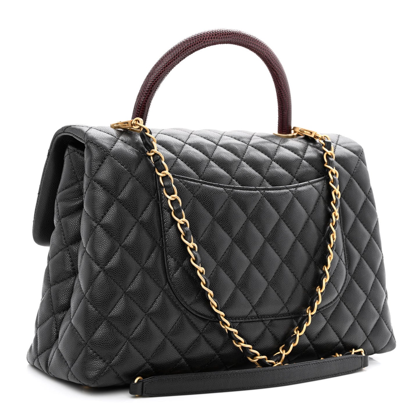Caviar Lizard Quilted Medium Coco Handle Flap Black