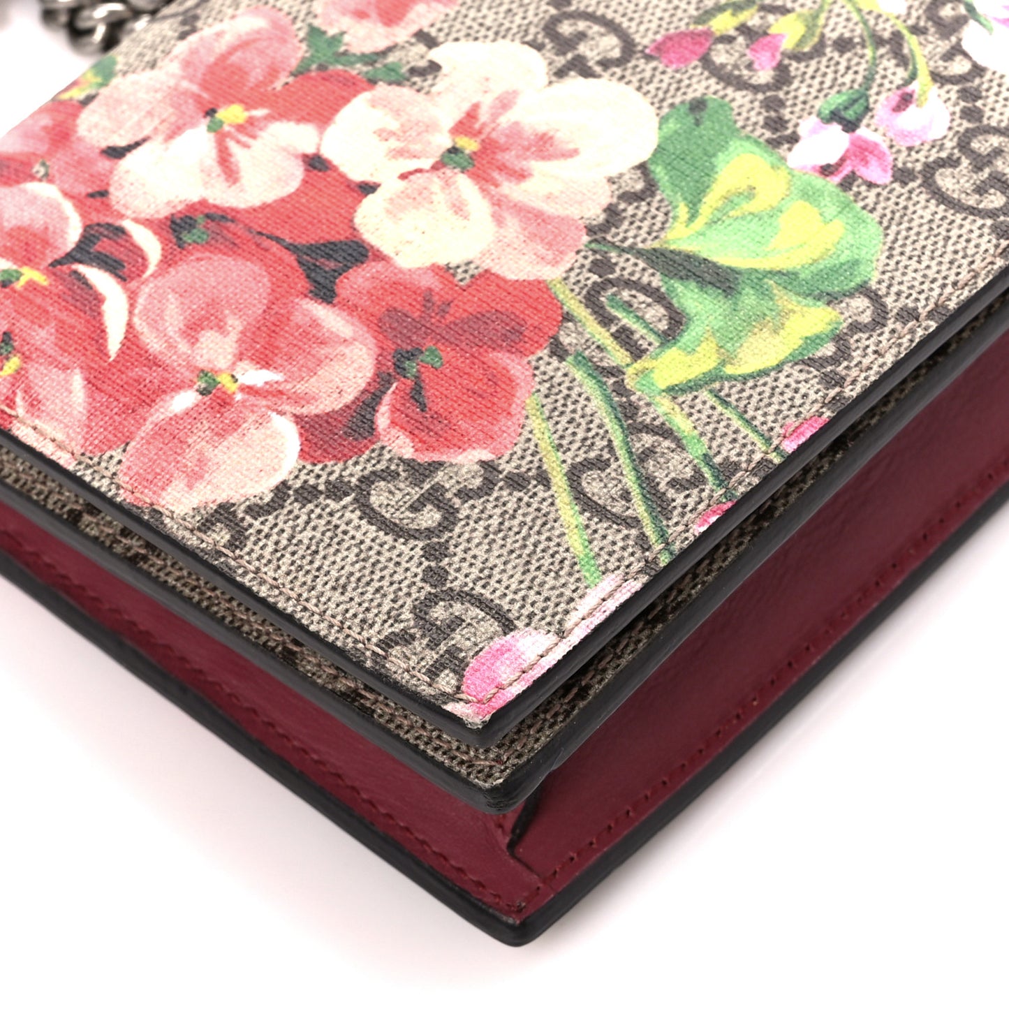 GG Supreme Monogram Blooms Chain Wallet Beige Multicolor Dry Rose