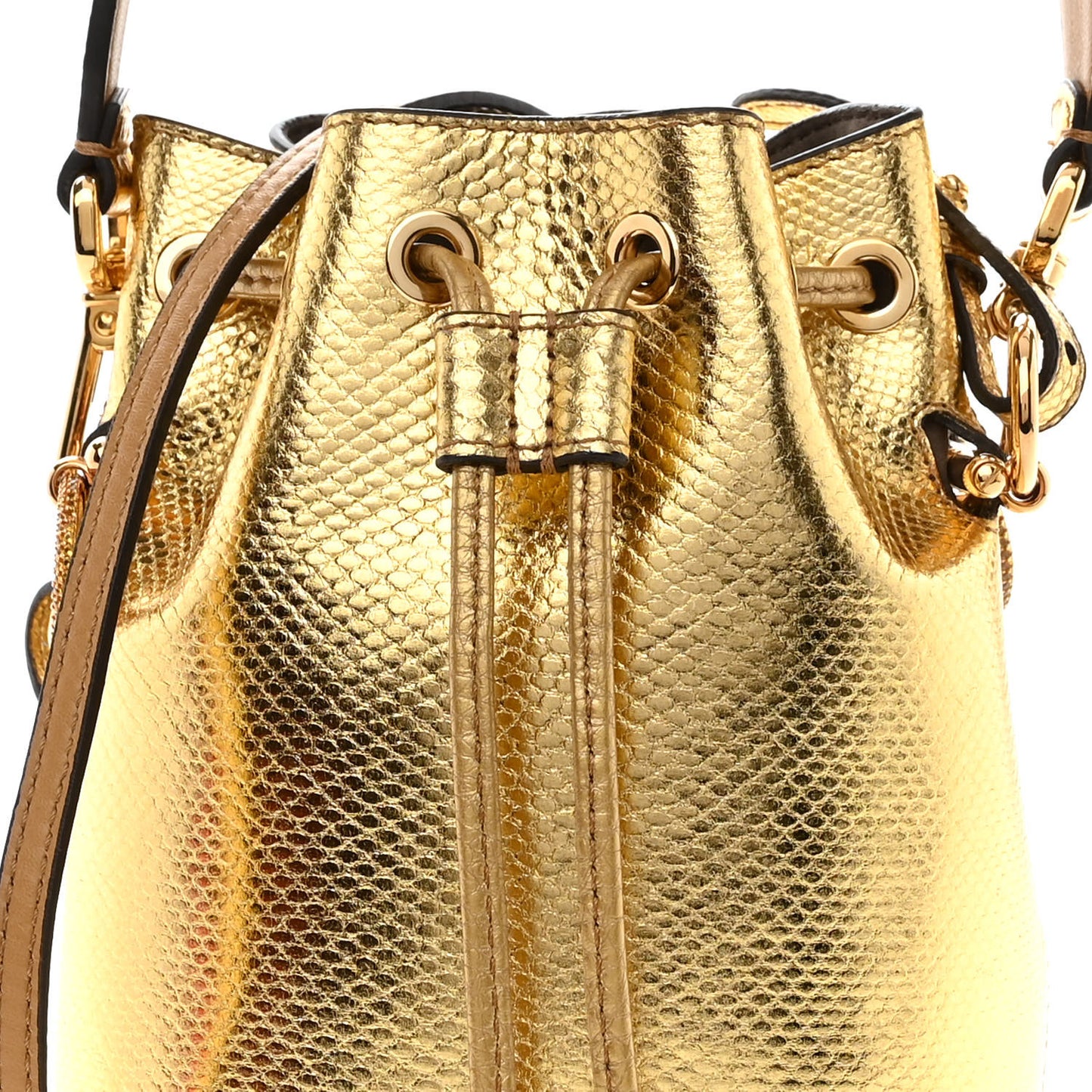 Karung Crystal F is Fendi Mini Mon Tresor Bucket Bag Gold