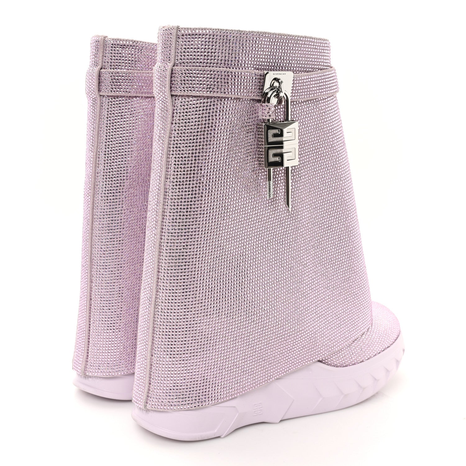 Givenchy Suede Strass Shark Lock Biker Ankle Boots 40 Pink 5 of 9
