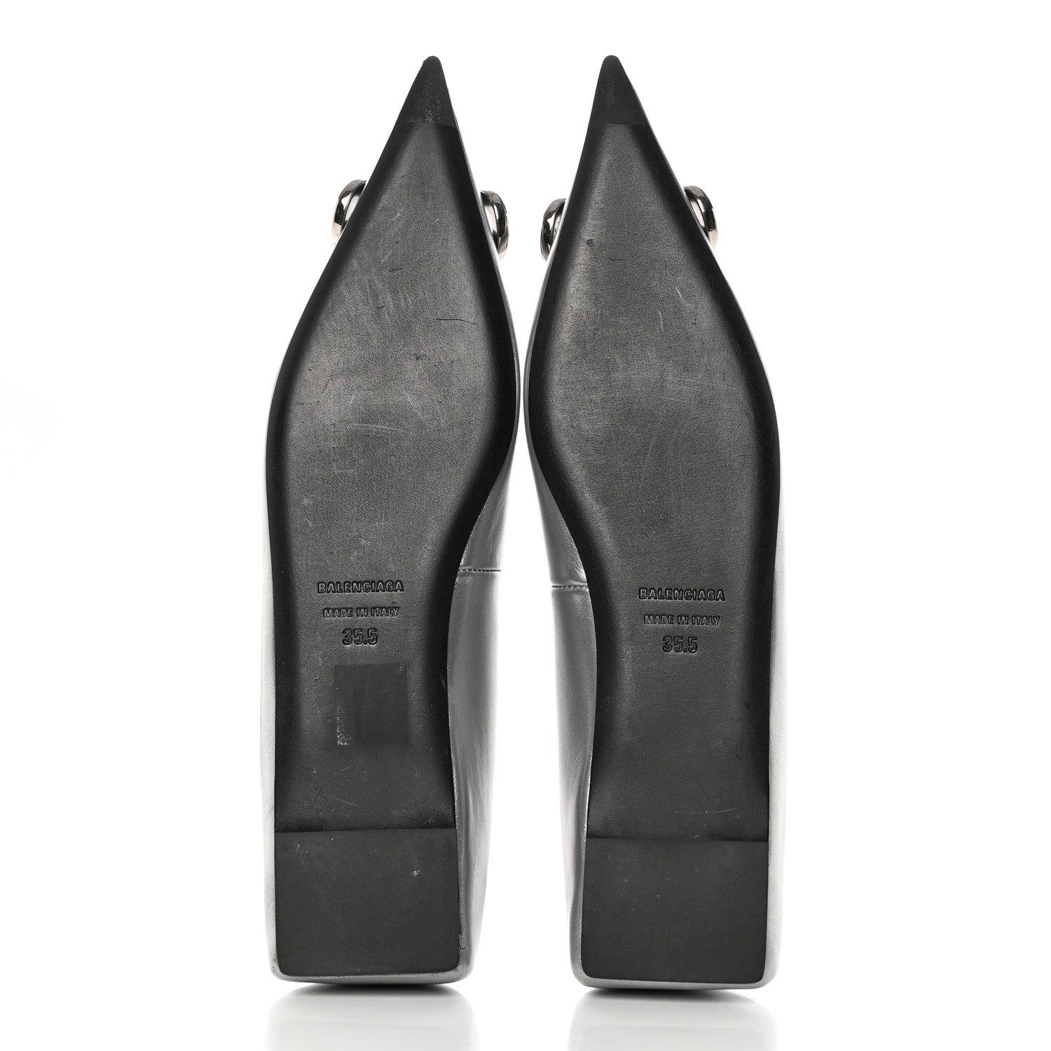 Balenciaga Metallic Calfskin BB Knife Pointy Toe Ballerina Flats 35.5 Silver Hardware 6 of 16