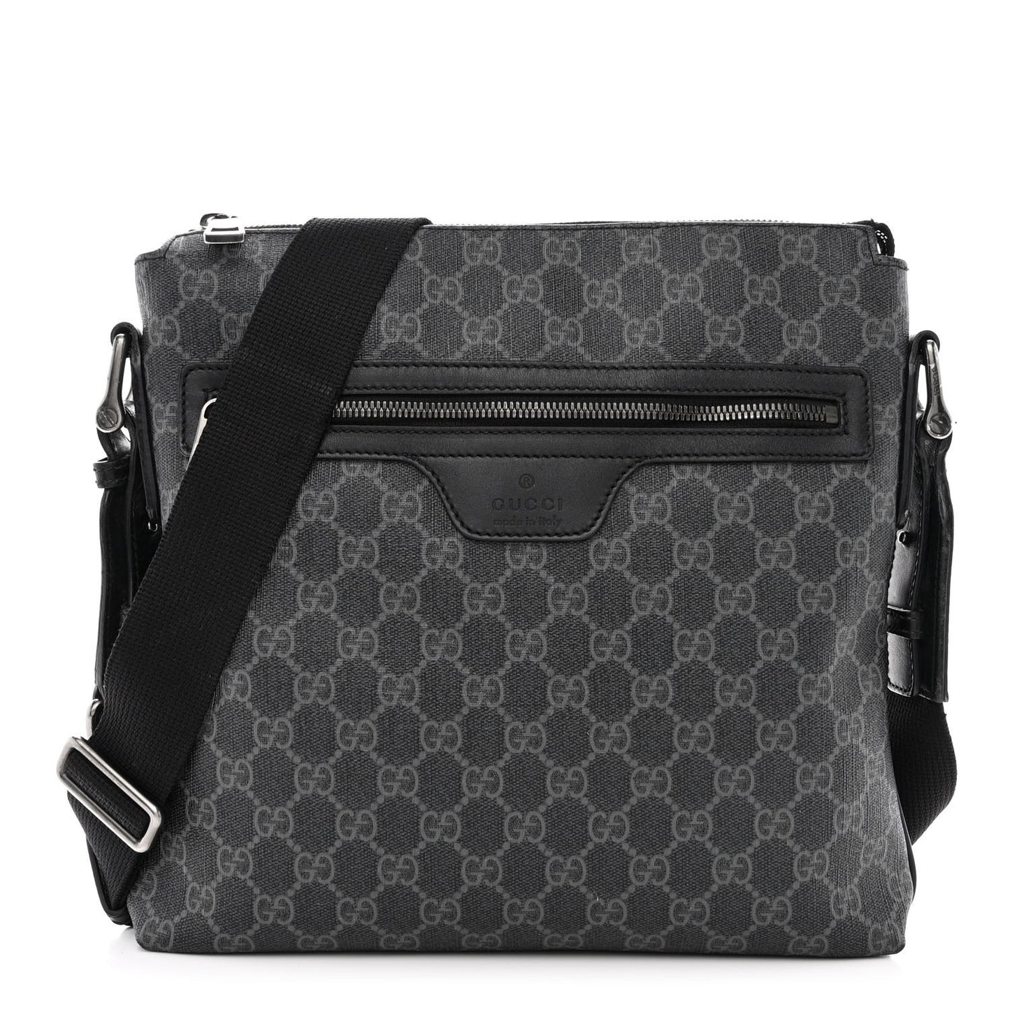 GG Supreme Monogram Crossbody Messenger Bag Black Grey