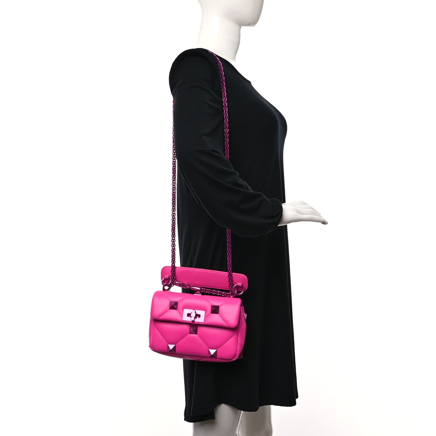 Nappa Lacquer Monochrome Small Roman Stud Shoulder Bag Pink PP