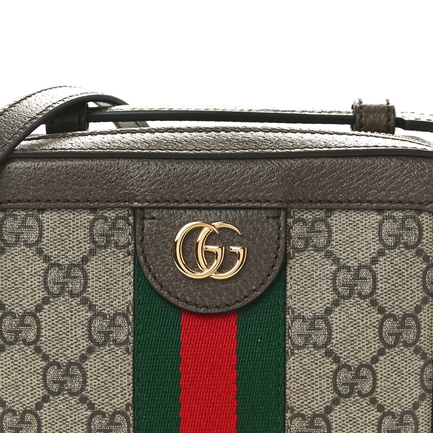 GG Supreme Monogram Mini Ophidia Top Handle Shoulder Bag Brown