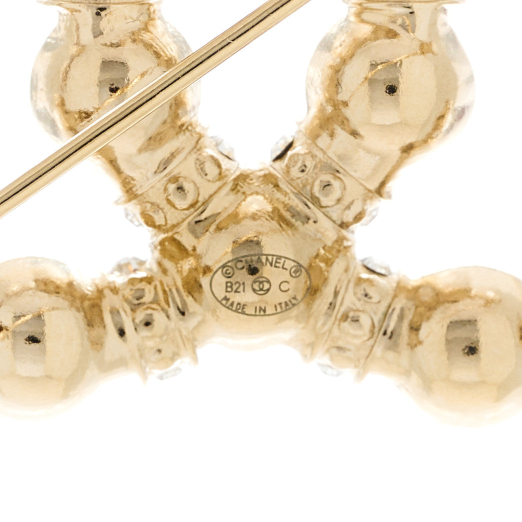 Chanel Pearl Crystal Nefertiti CC Brooch Gold 3 of 5