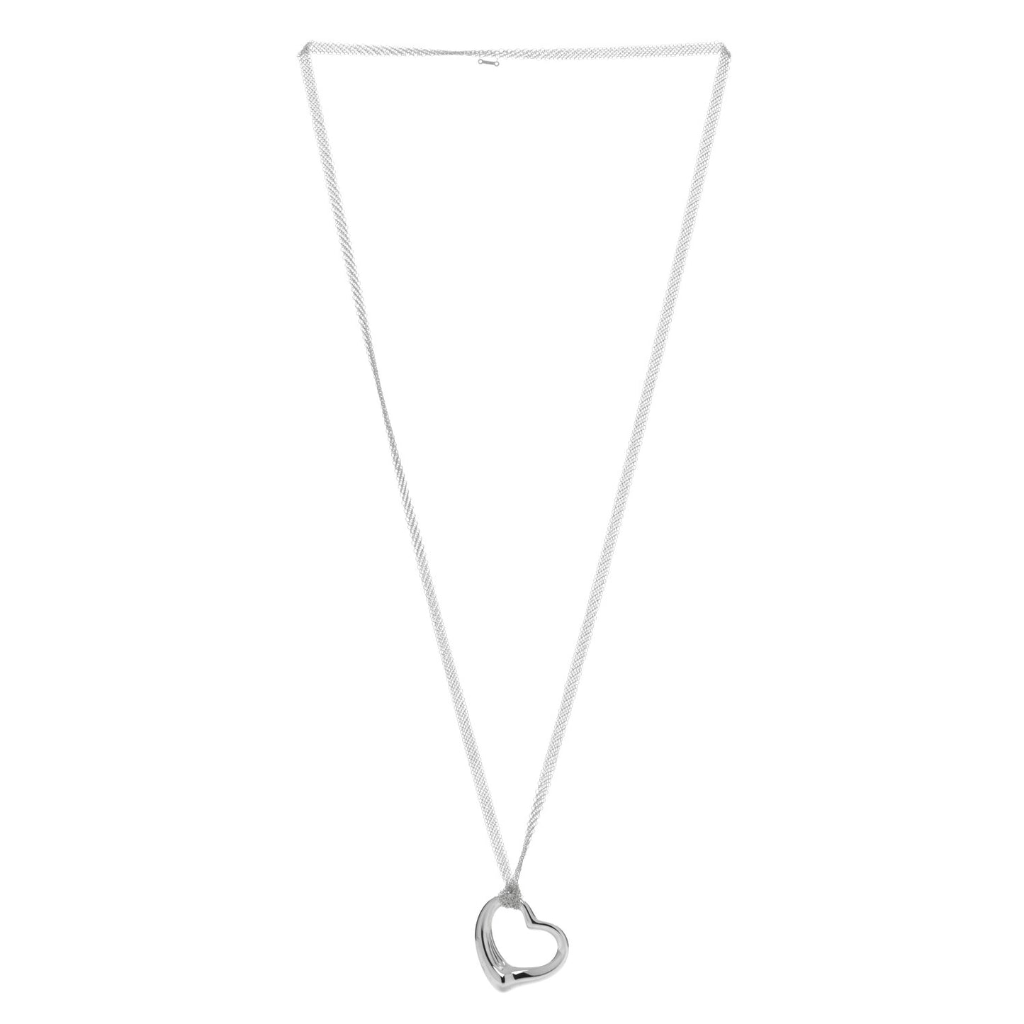 Sterling Silver 35mm Elsa Peretti Open Heart Pendant Mesh Necklace