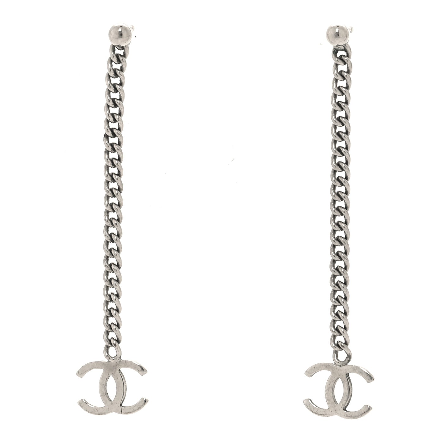 Metal CC Chain Drop Earrings Silver