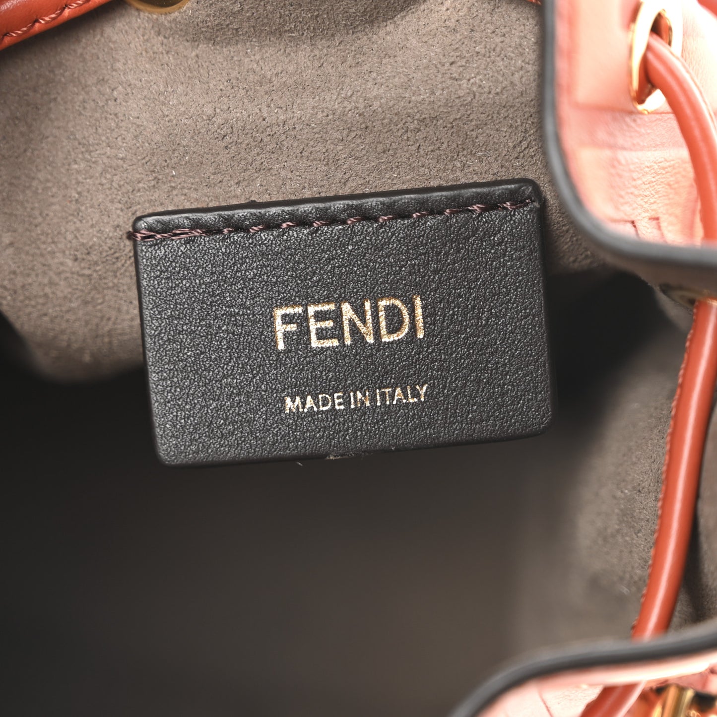 Vitello Termosport F is Fendi FF 1974 Embossed Mini Mon Tresor Bucket Bag Brick