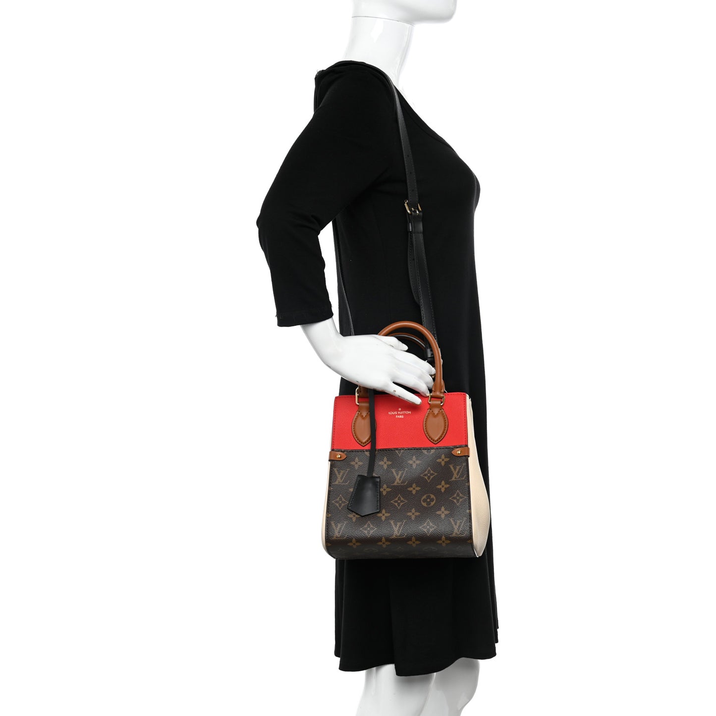Calfskin Monogram Fold Tote PM Cerise Cream Black