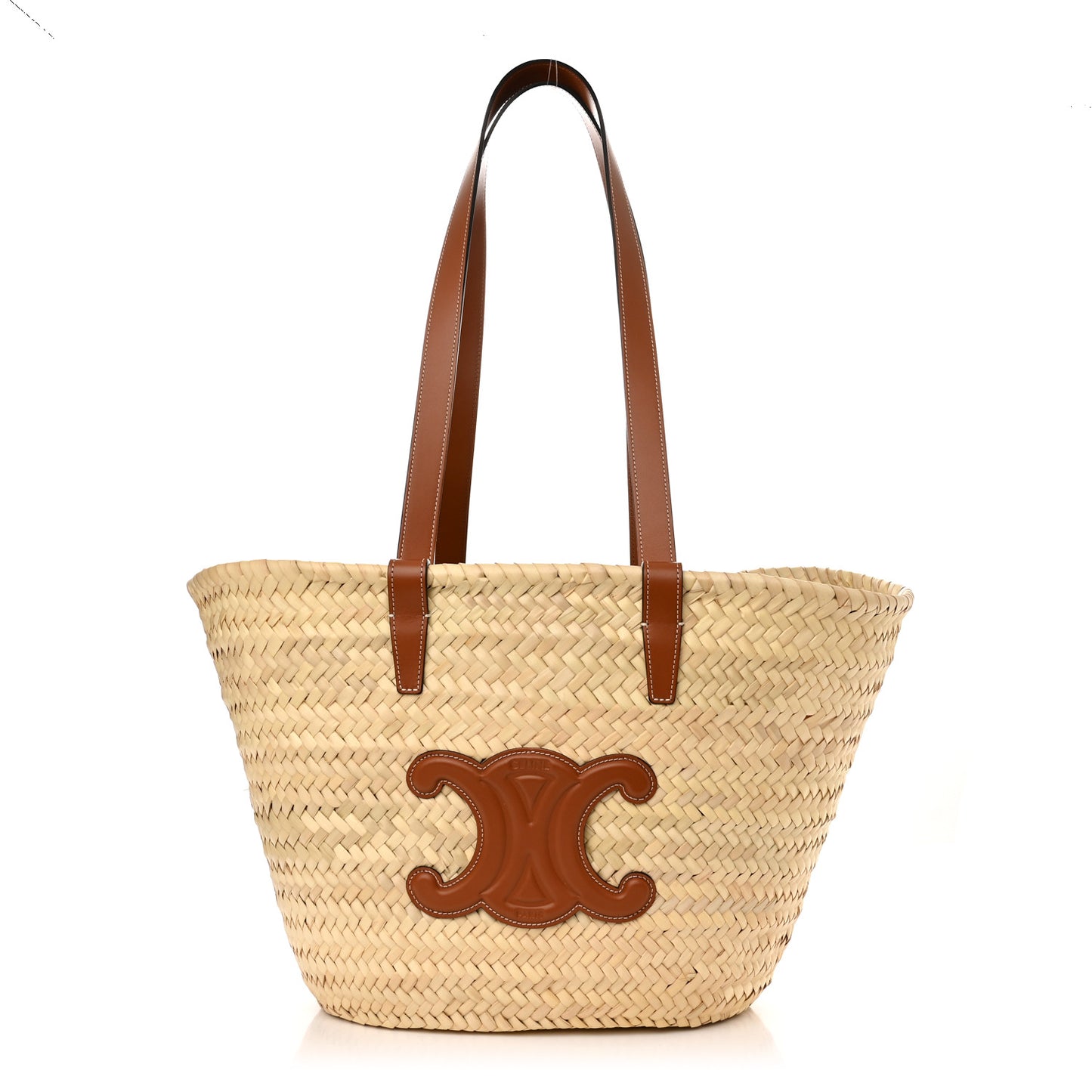Raffia Calfskin Triomphe Medium Panier Tan