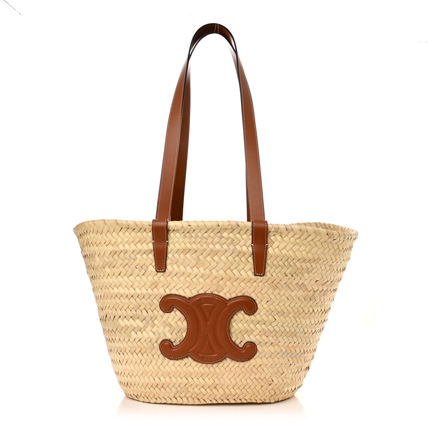 Celine Raffia Calfskin Triomphe Medium Panier Tan 1 of 9