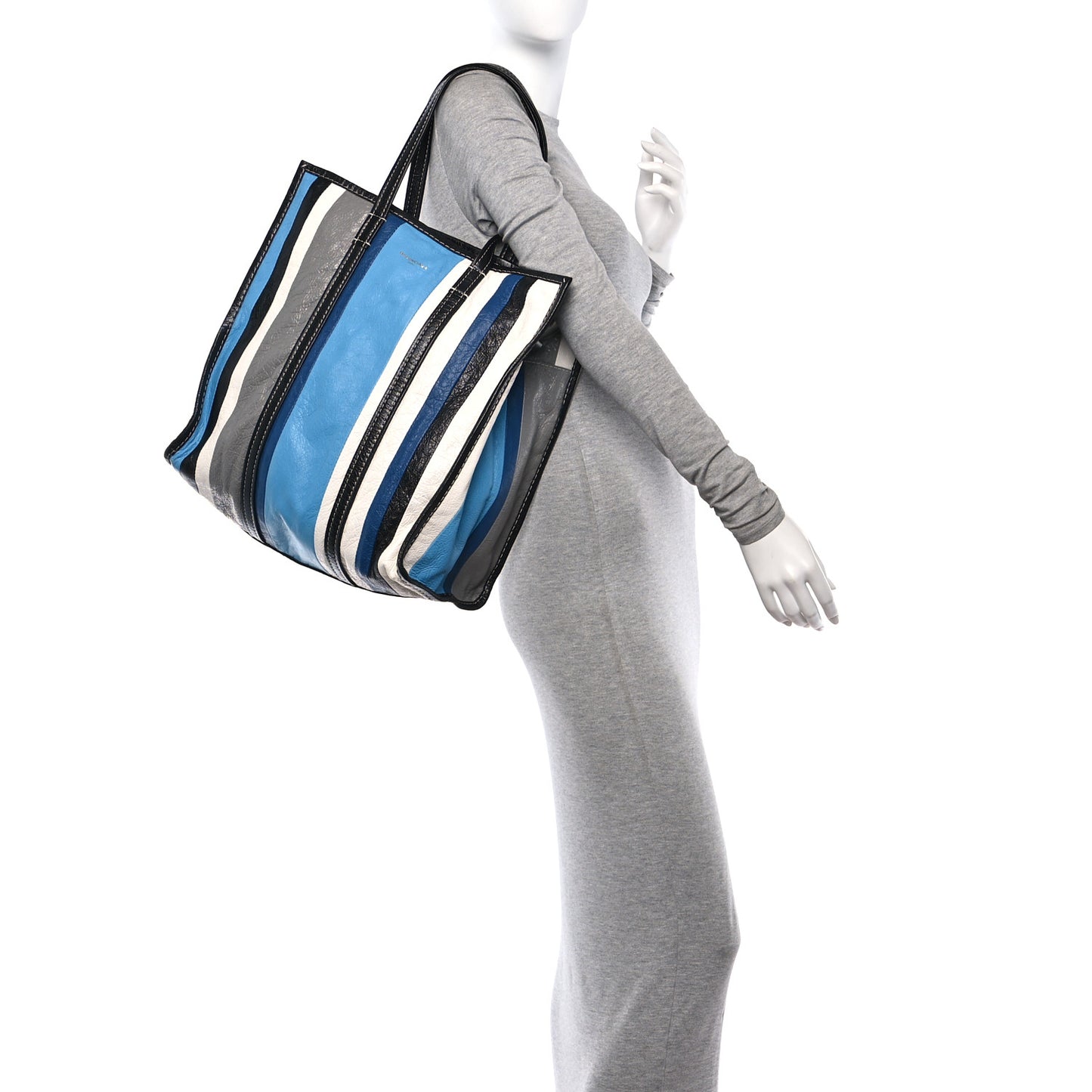 Veau Arena Multicolore Medium Bazar Shopper Tote Bleu Lazuli White
