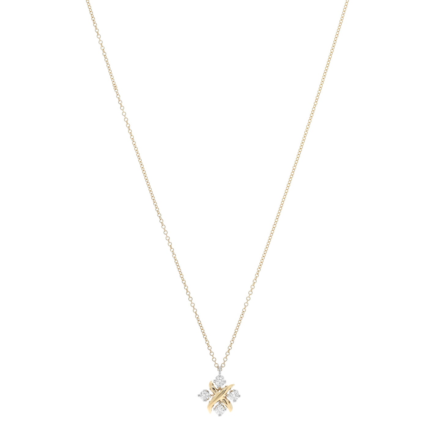 Platinum 18K Yellow Gold Diamond Schlumberger Lynn Pendant Necklace
