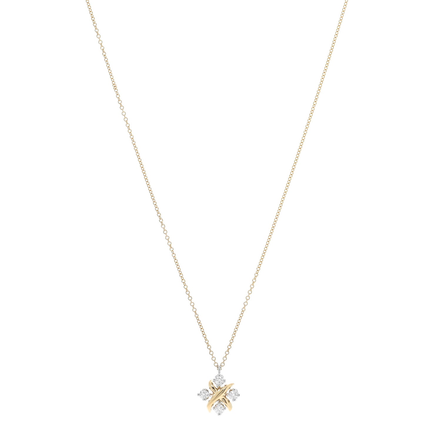 Tiffany Platinum 18K Yellow Gold Diamond Schlumberger Lynn Pendant Necklace 1 of 5