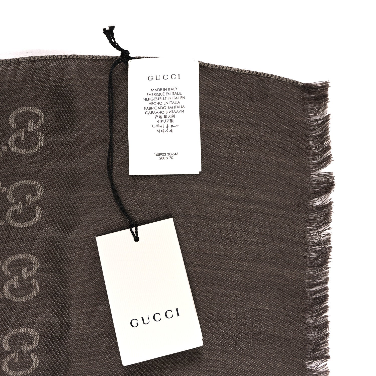 Gucci Wool Silk GG Monogram GGNat Scarf Rope Dark Brown 4 of 4