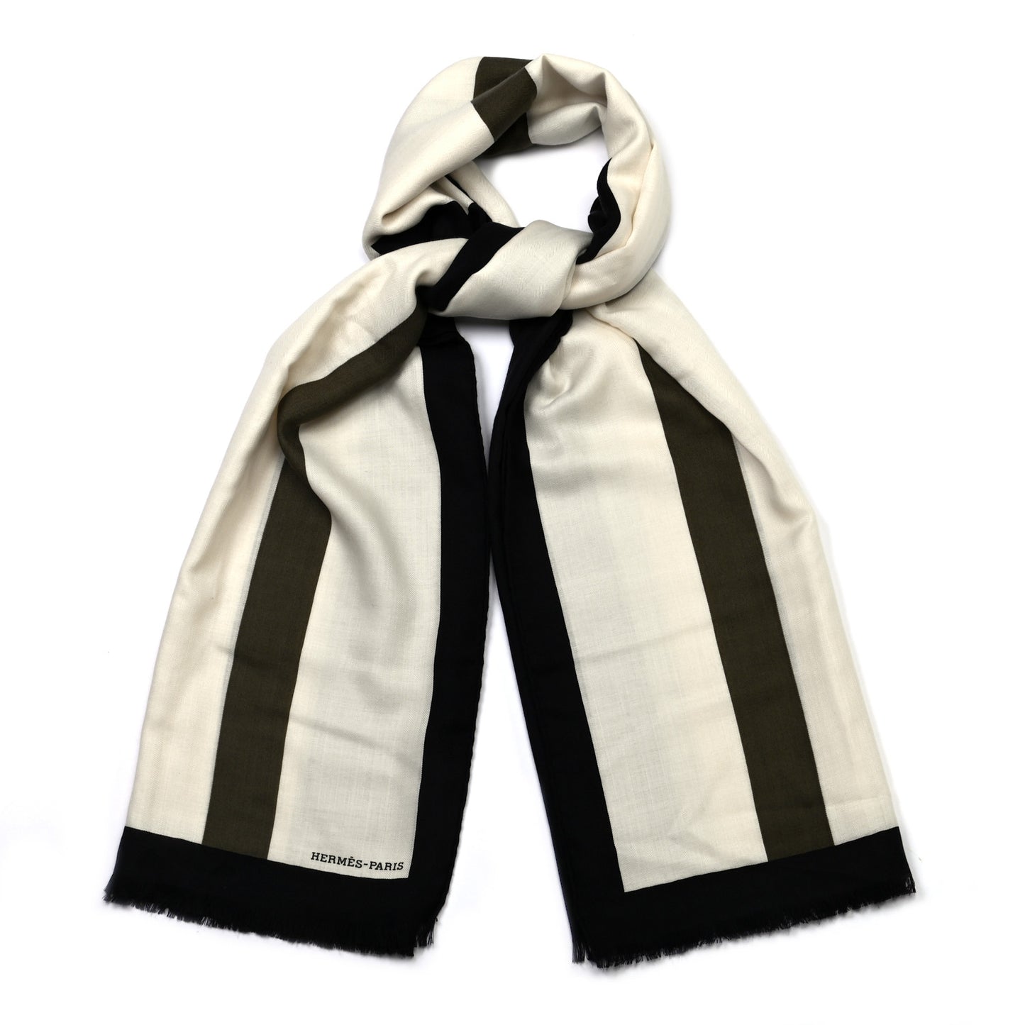 Cashmere Silk H Jumping Stole 140 White Black Kaki
