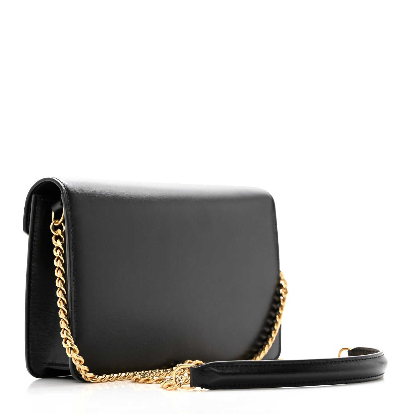 Shiny Calfskin Triomphe Margo Wallet on Chain Black