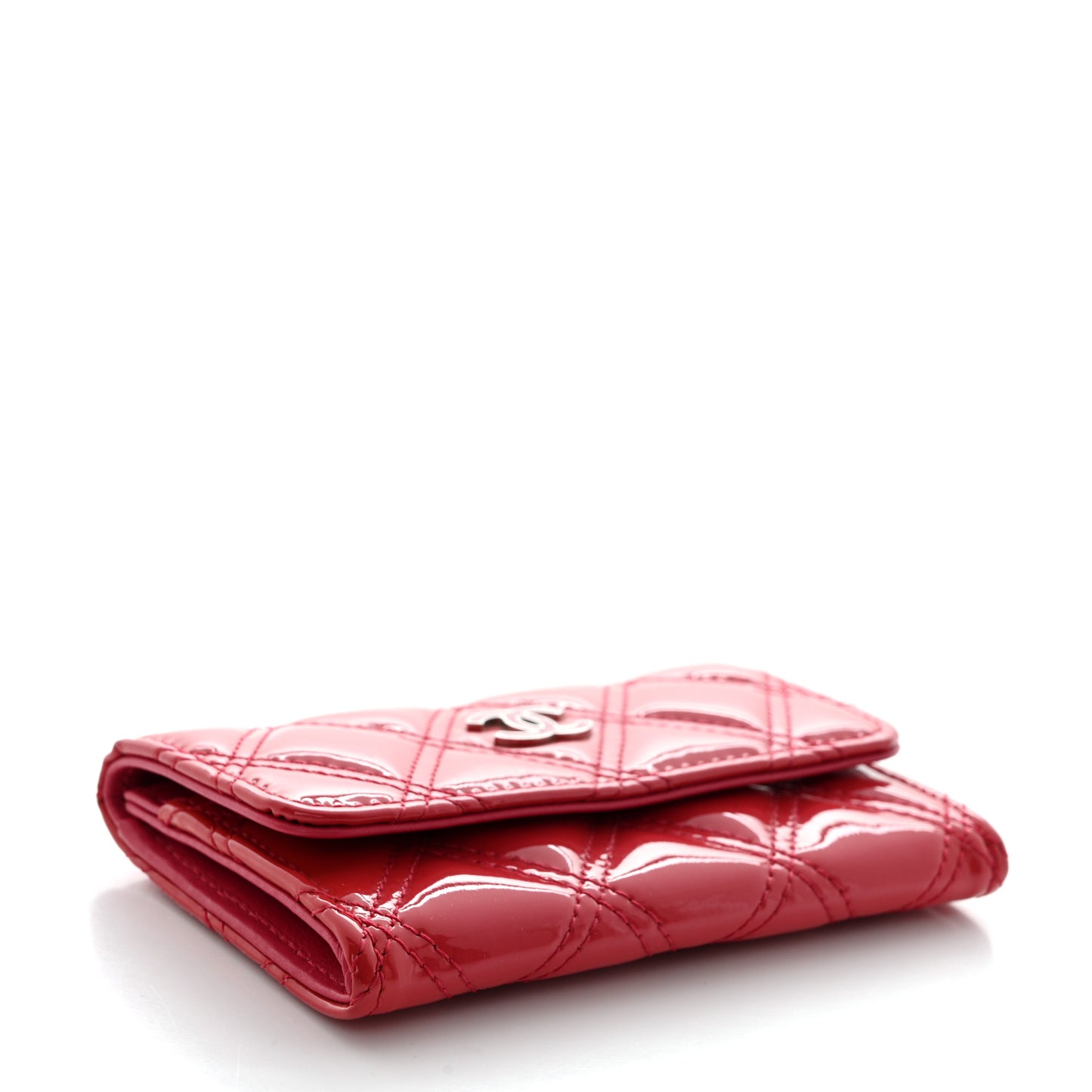 Patent Quilted Double Stitched Flap Card Holder Dark Pink