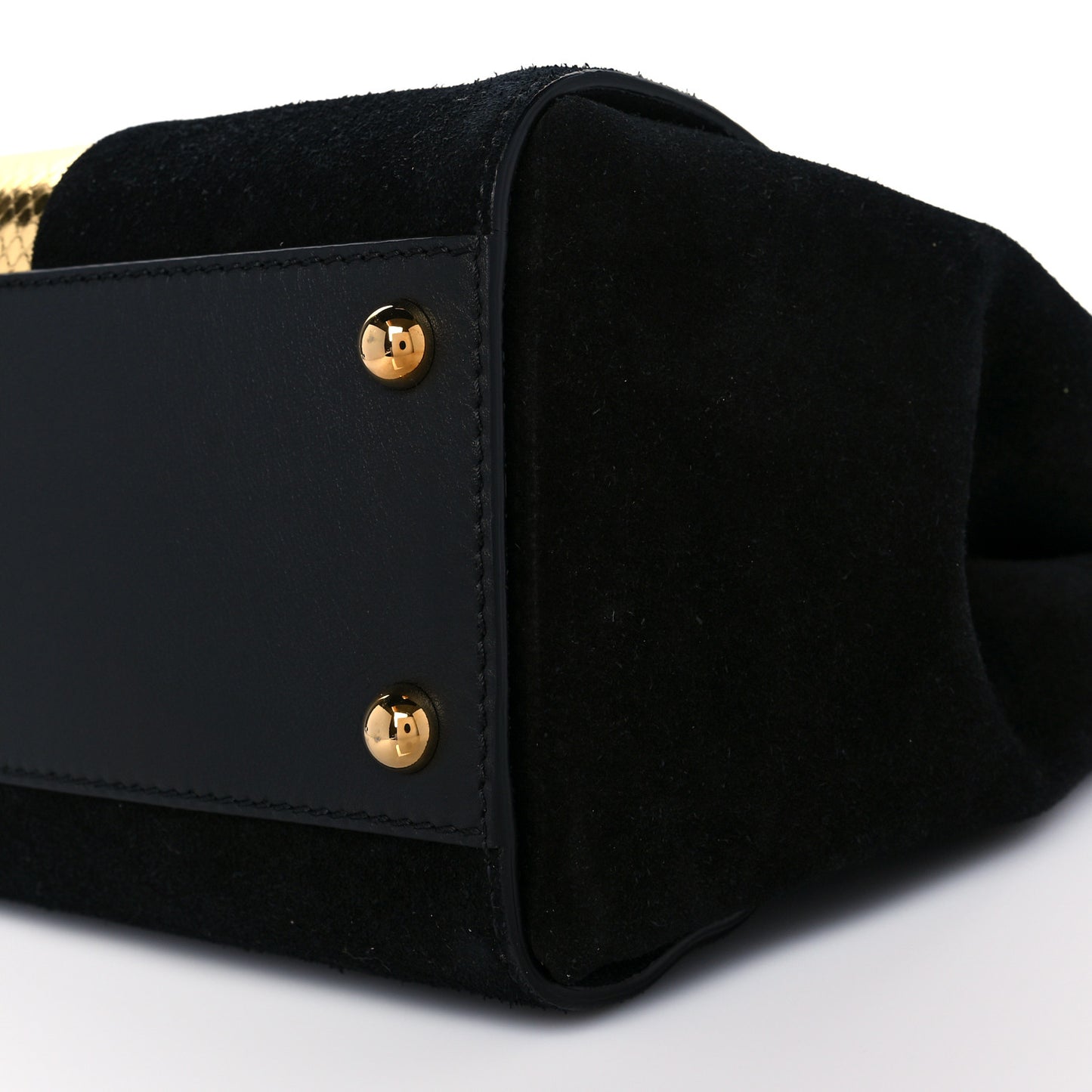 Suede Calfskin Watersnake Medium Buckle Tote Black Gold