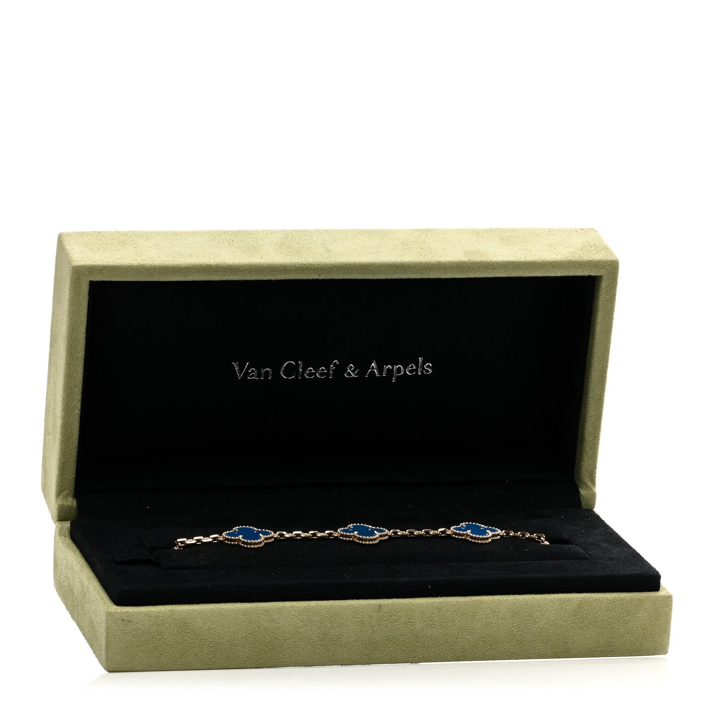 18K Yellow Gold Blue Agate 5 Motifs Vintage Alhambra Bracelet
