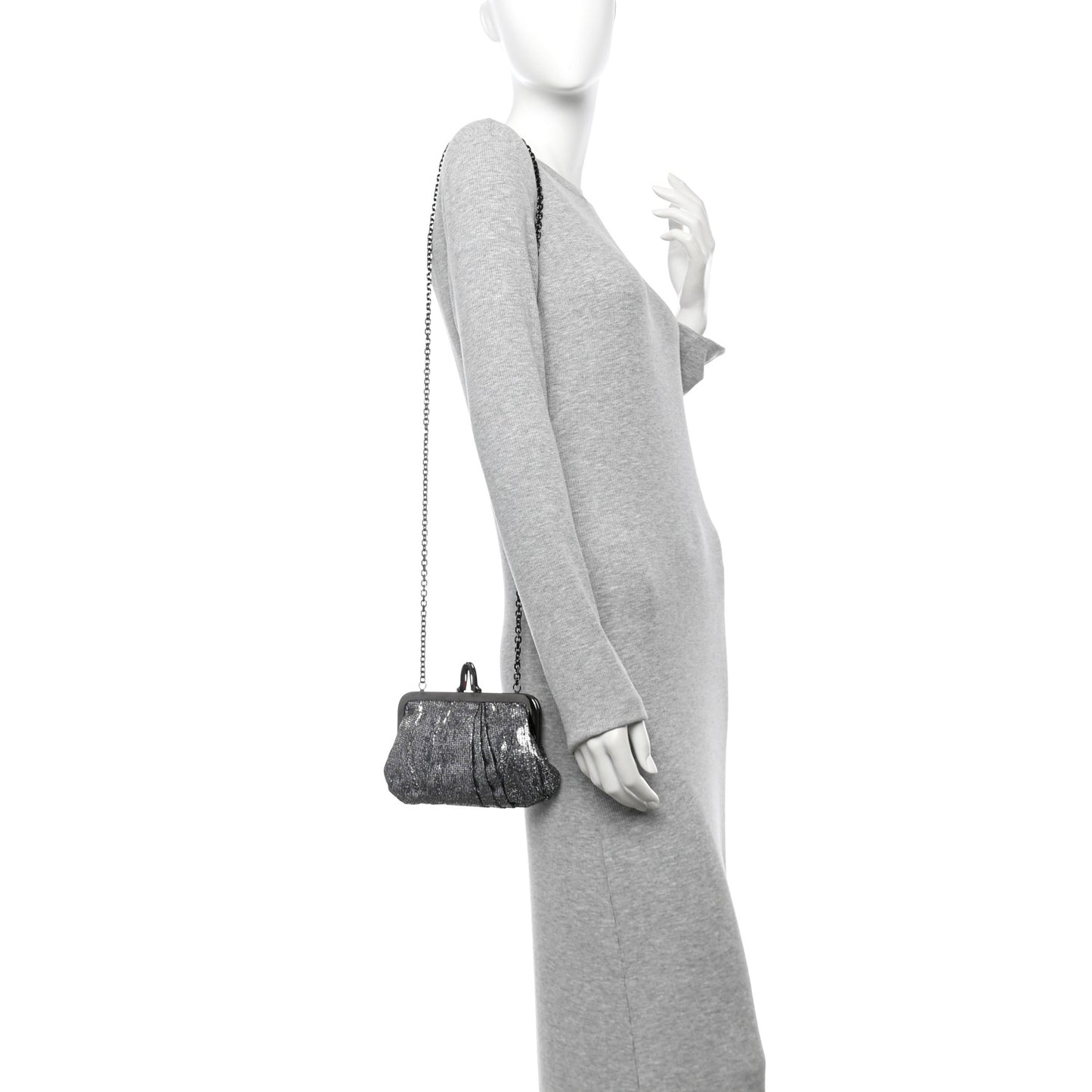 Glitter Fabric Crossbody Clutch Silver