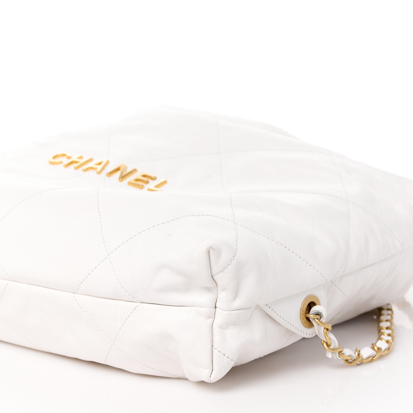 Shiny Calfskin Quilted Chanel 22 Backpack White