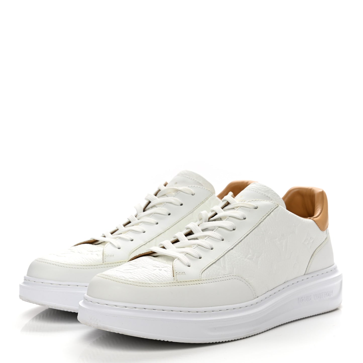 Grained Calfskin Embossed Monogram Mens Beverly Hills Sneakers 10.5 White
