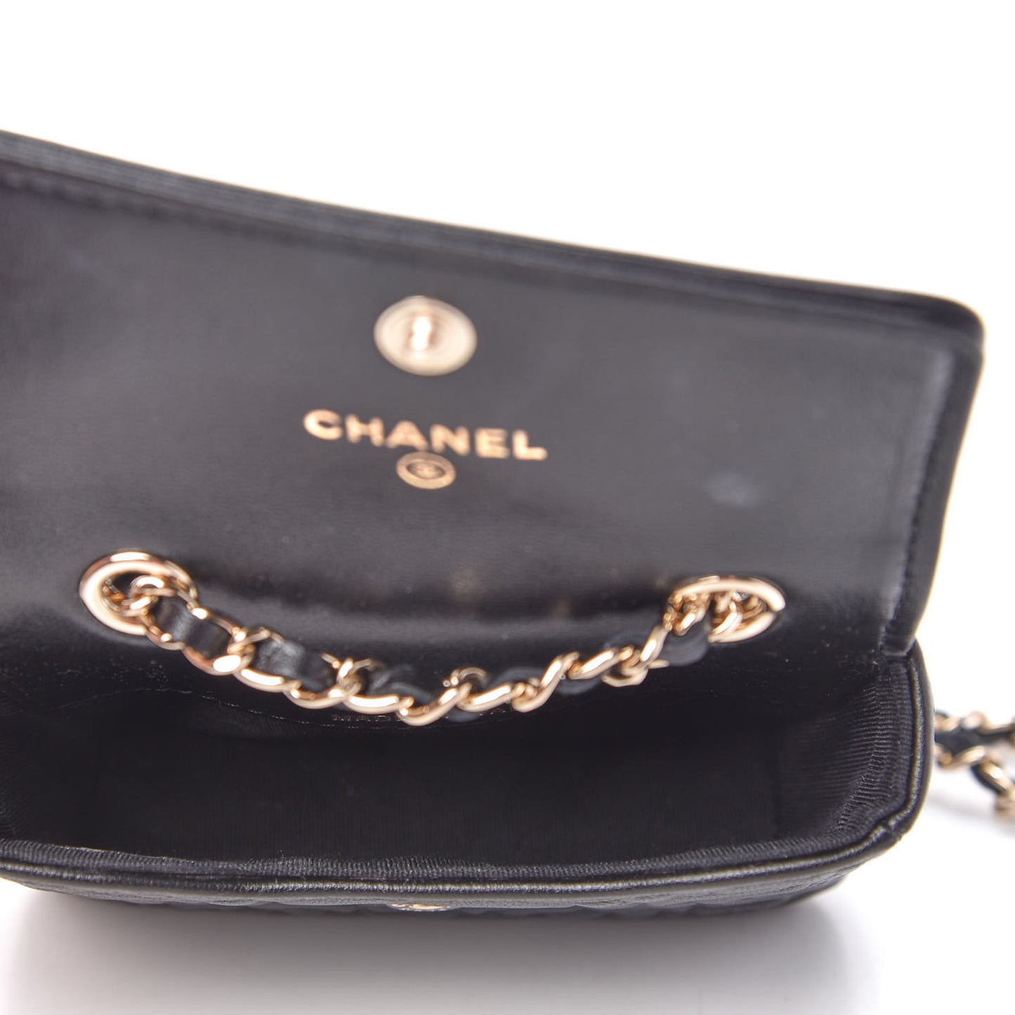 Lambskin Camellia Embossed Chain Belt Bag Black