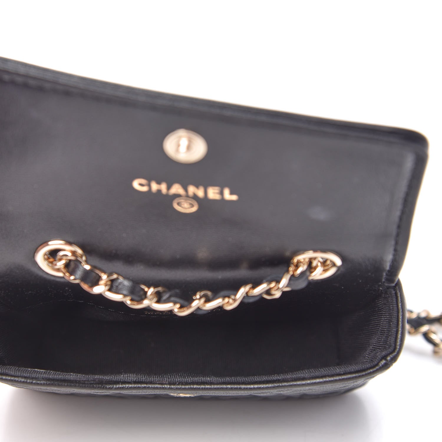 Chanel Lambskin Camellia Embossed Chain Belt Bag Black 5 of 11