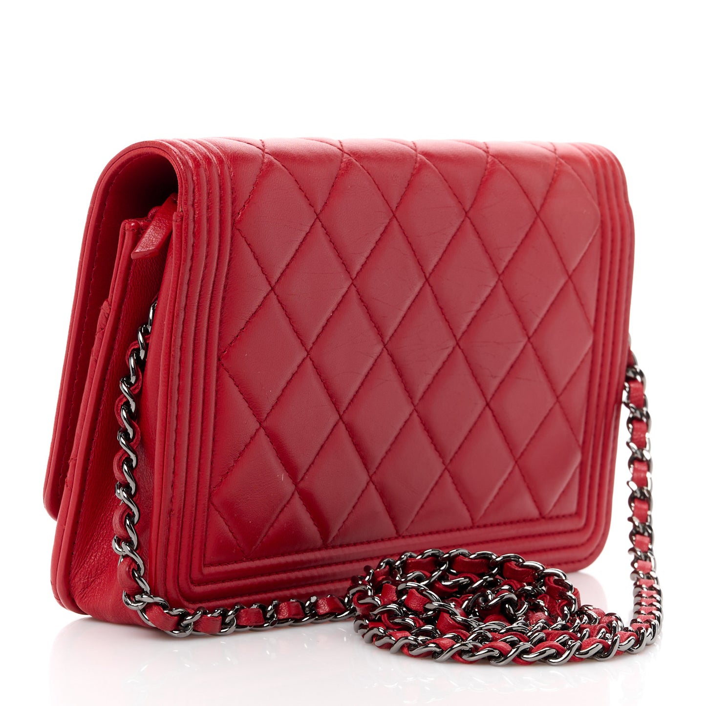 Lambskin Quilted Boy Wallet On Chain WOC Red