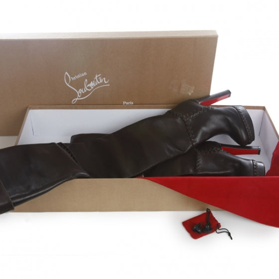 Leather Tres Contente Thigh High Boots 37 Brown