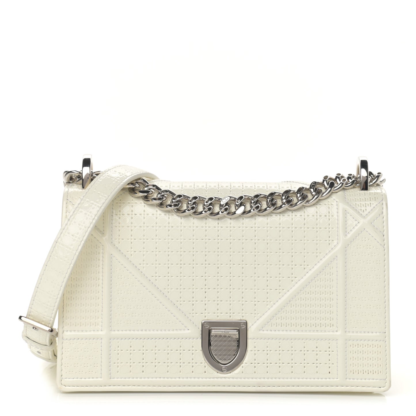 Patent Micro-Cannage Small Diorama Flap Bag White