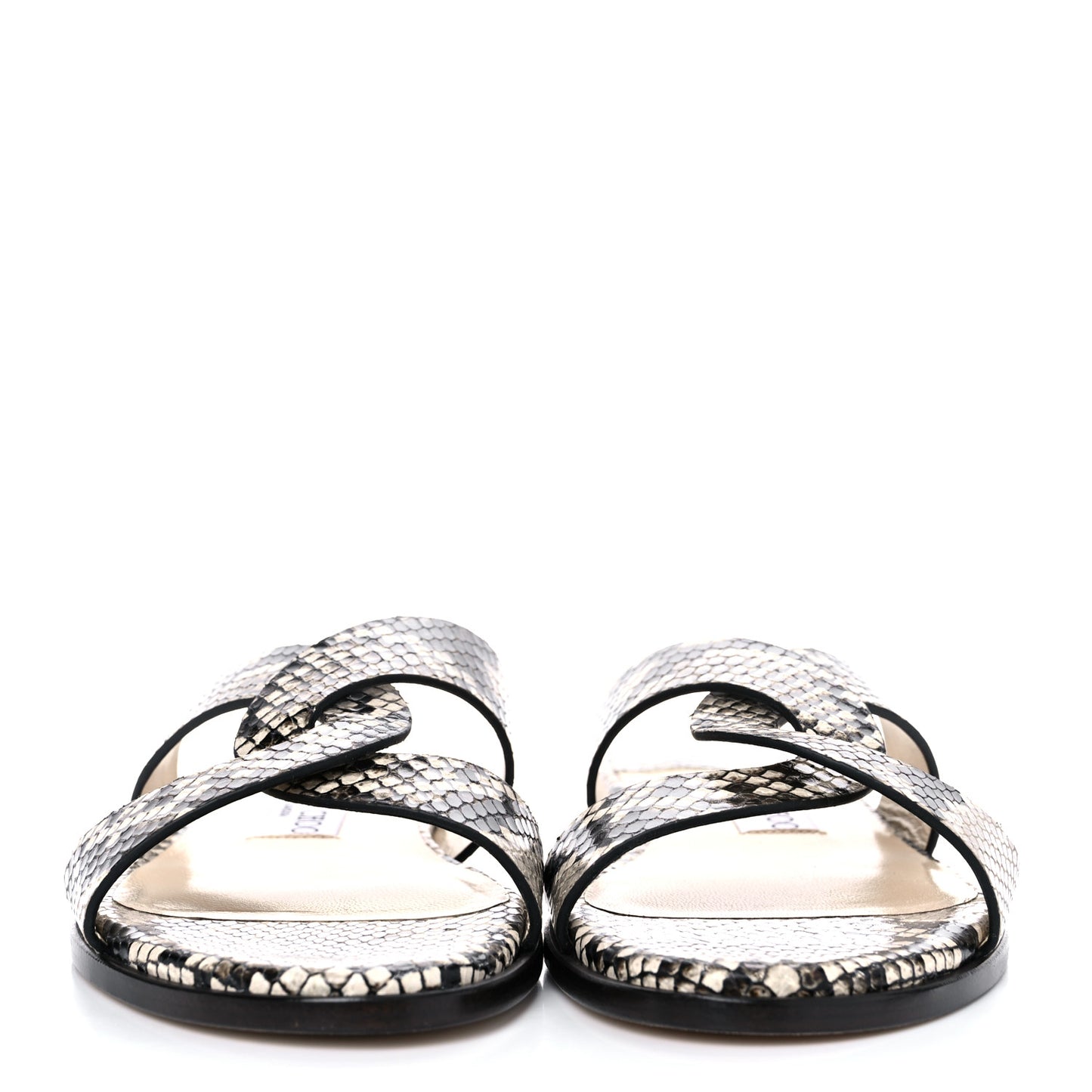 Calfskin Snake Print Atia Flat Sandals 38.5 Natural