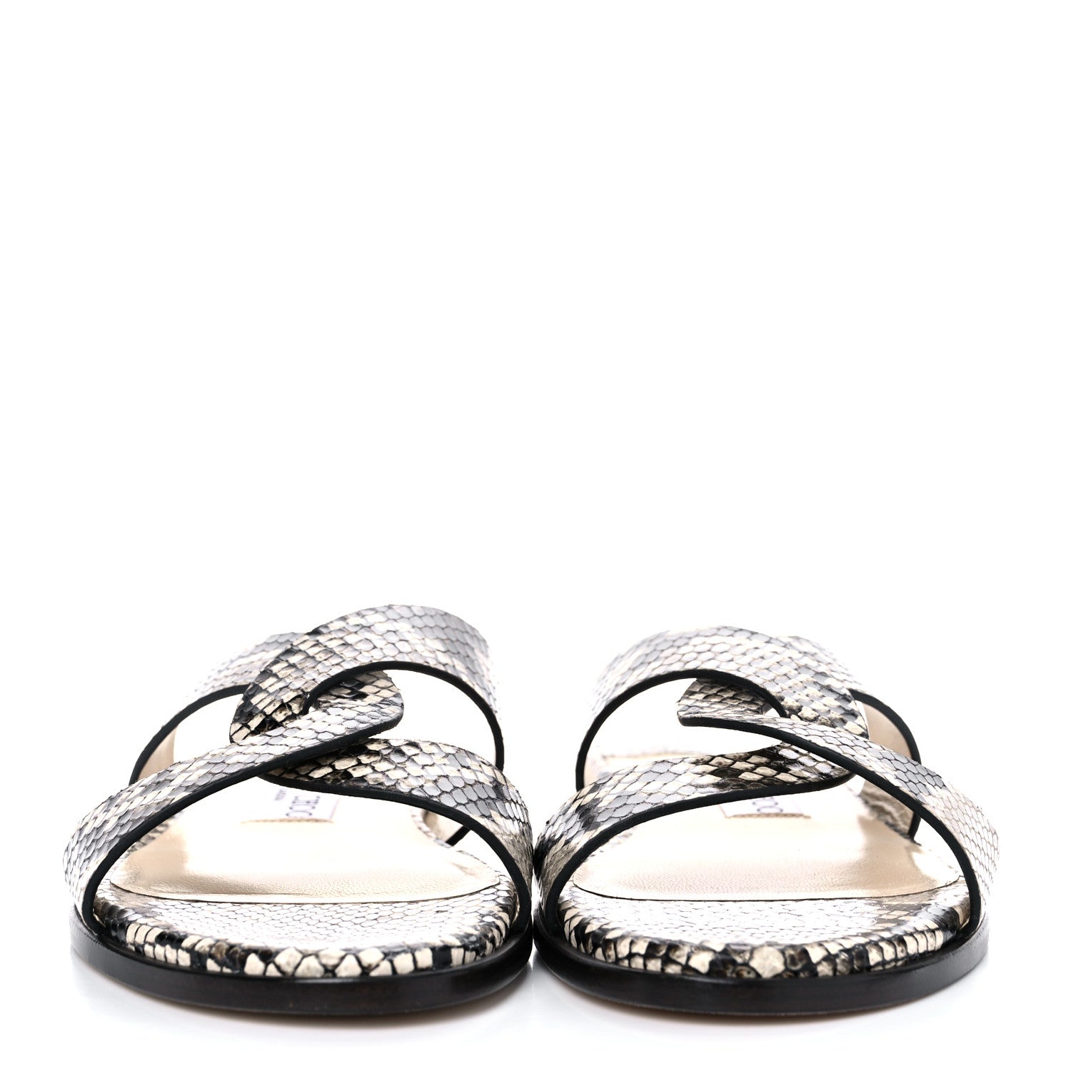 Jimmy Choo Calfskin Snake Print Atia Flat Sandals 38.5 Natural 2 of 8