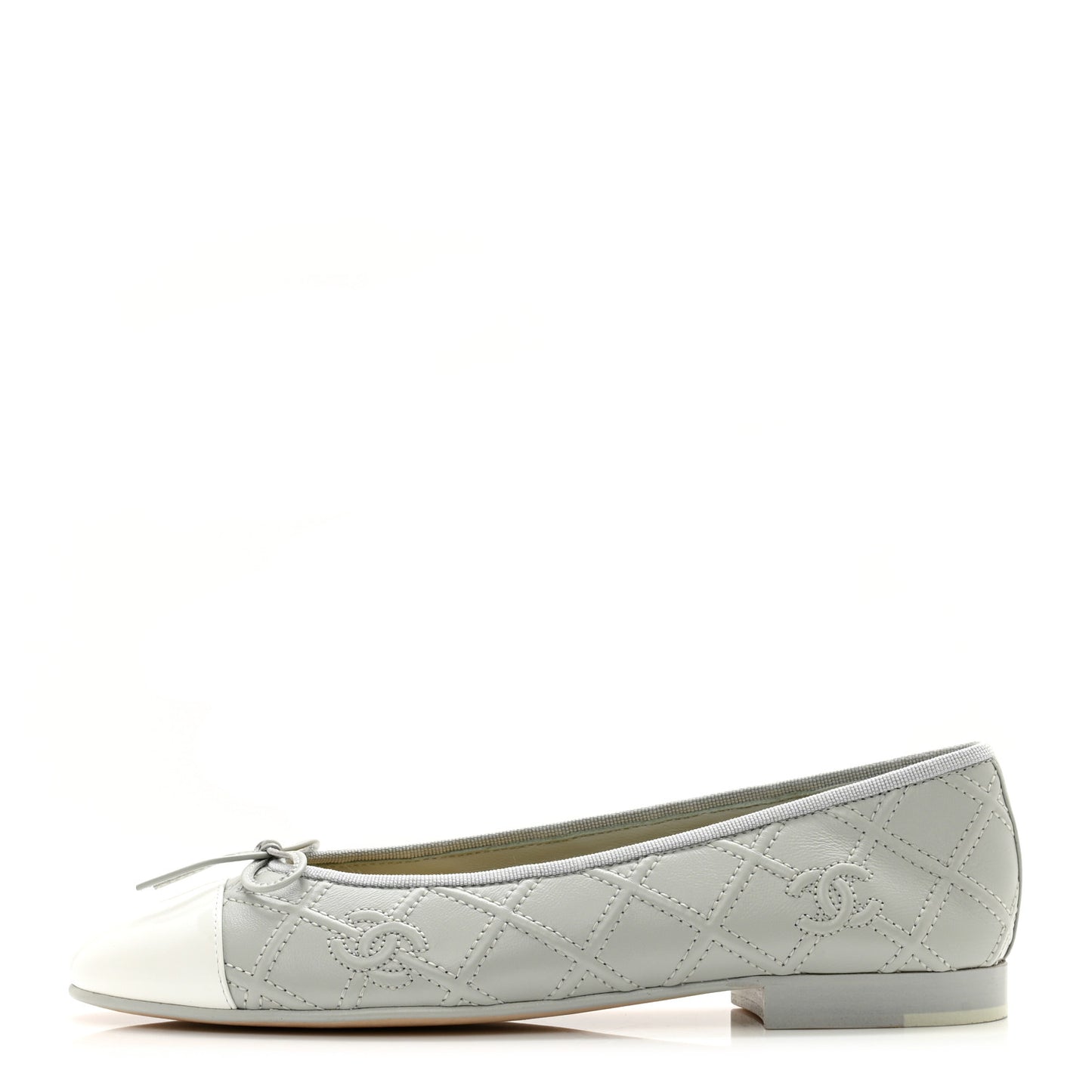 Lambskin Patent Double Stitched CC Cap Toe Ballerina Flats 37.5 Grey