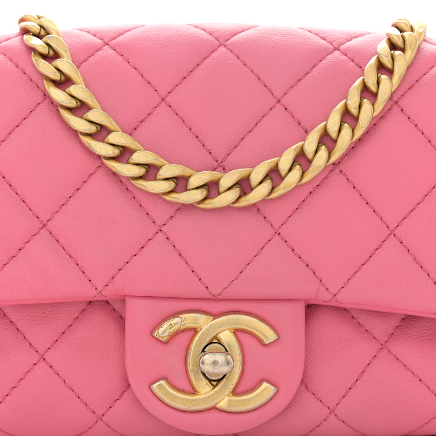 Lambskin Resin Quilted Mini Rectangular Pearl Samba Flap Pink